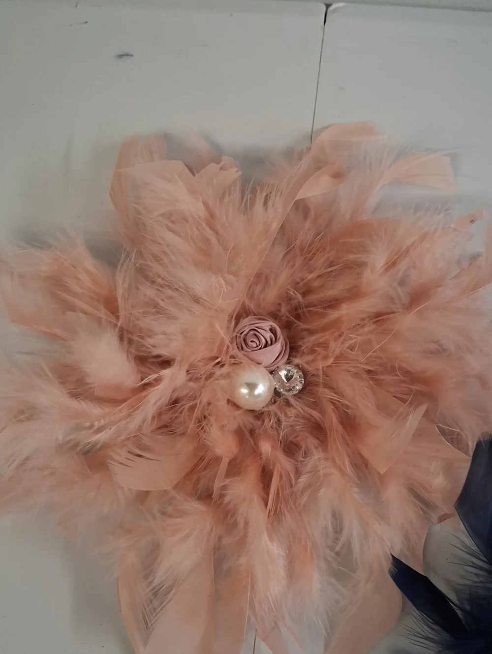Blush and Navy Feather Floral Brooch/Hair Clips